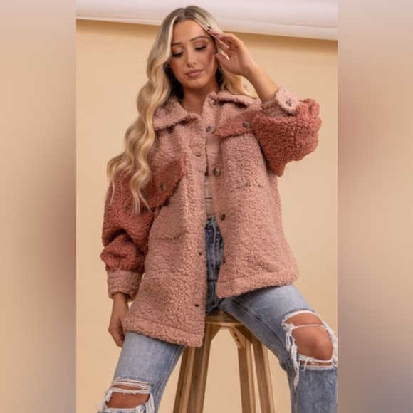 Blu Pepper Jackets & Blazers - Blu Pepper Color Block Button Front Teddy Sherpa Jacket Size Small